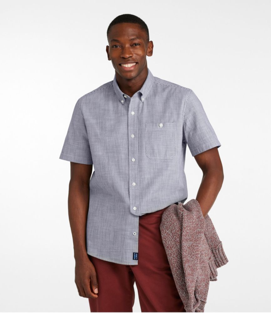 Men's Comfort Stretch Chambray Shirt, Slightly Fitted Untucked Fit