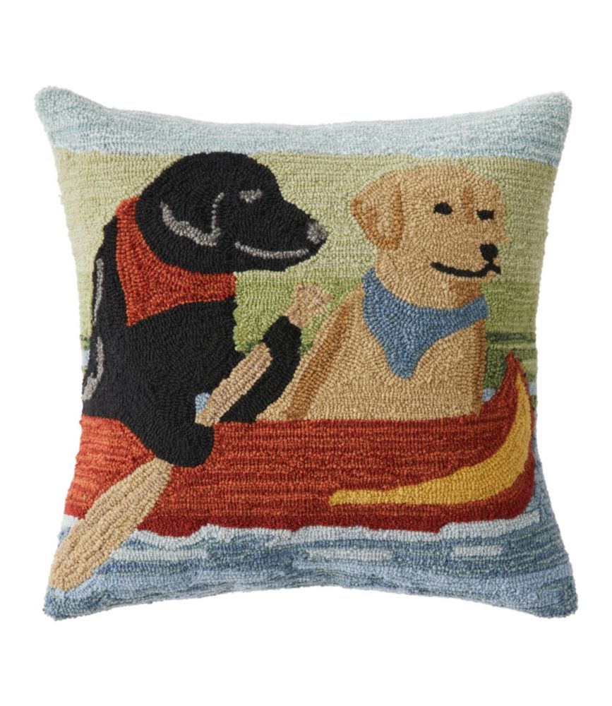 Indoor/Outdoor Hooked Pillow, Dogs in Canoe Throw Pillows at L.L.Bean