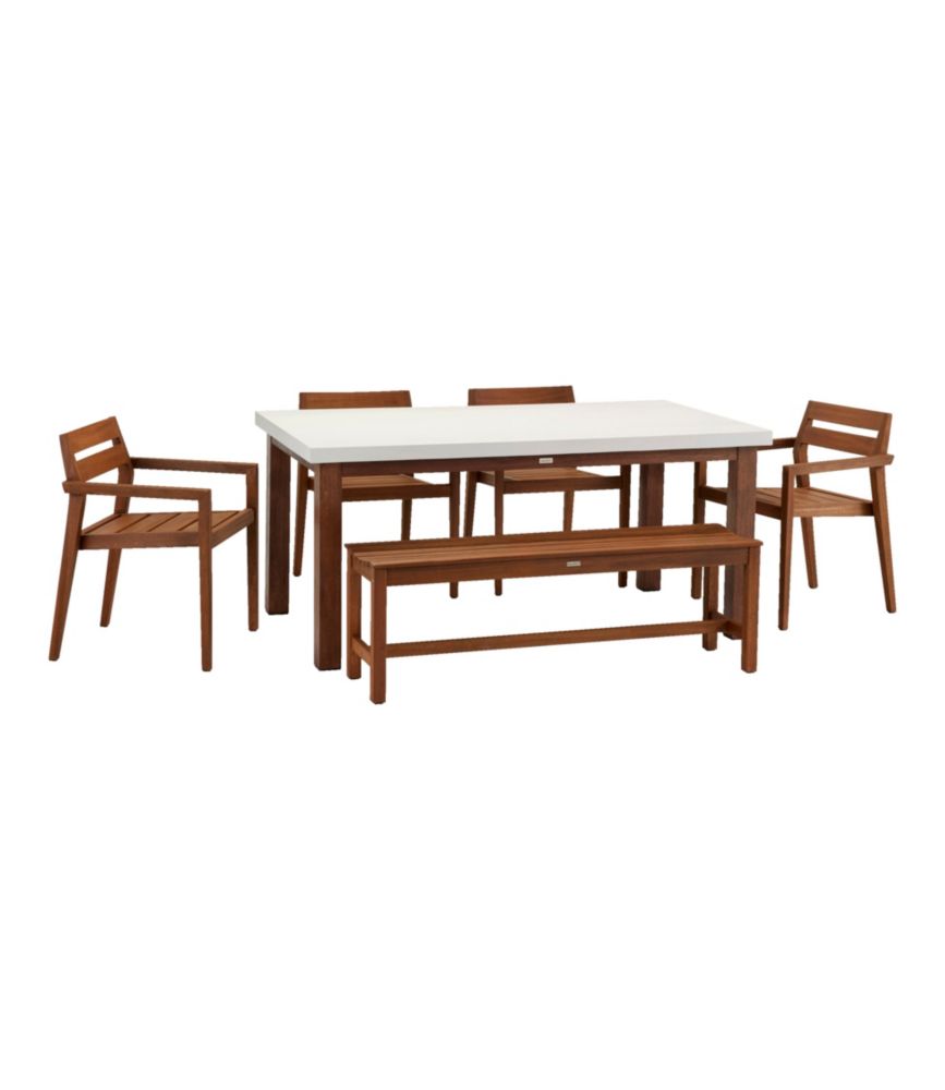 Rectangle Eucalyptus and Ivory Dining Table Set Patio Sofas & Sets at