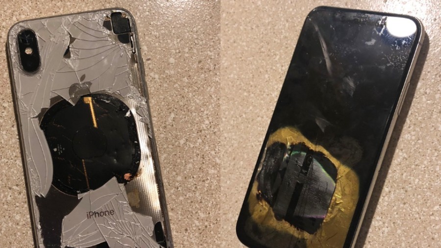 ‘Dark grey smoke started coming out’ PHOTOS show burned iPhone ‘after