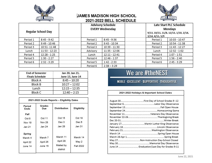 Bell Schedule Madison Senior High