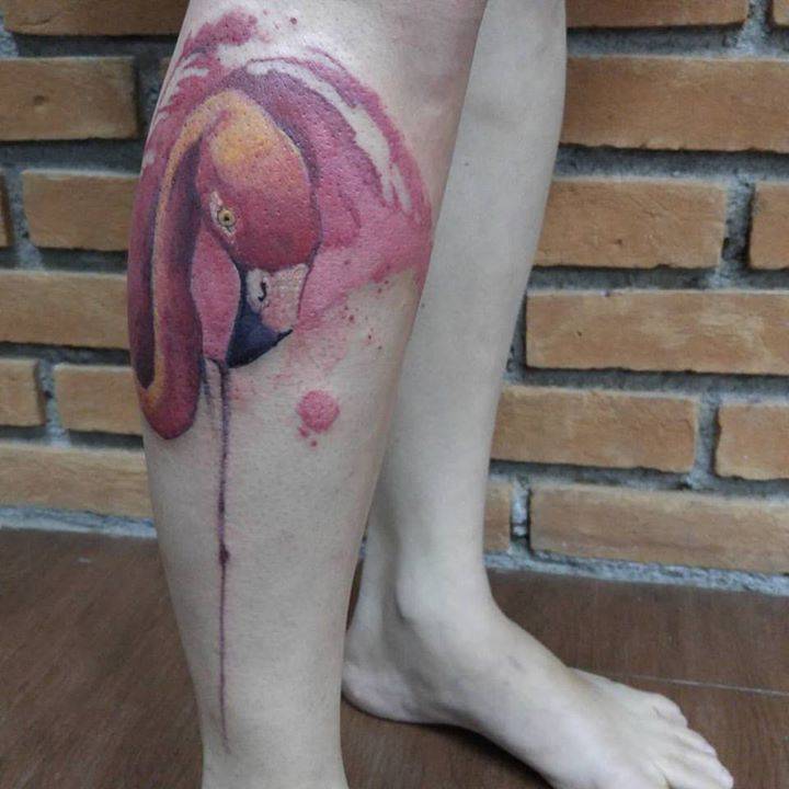 Watercolor Style Flamingo Tattoo On The Right Lower 720_x_720_jpg