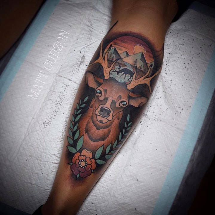 Neotraditional Deer Tattoo On The Right Thigh. 720_x_720_jpg