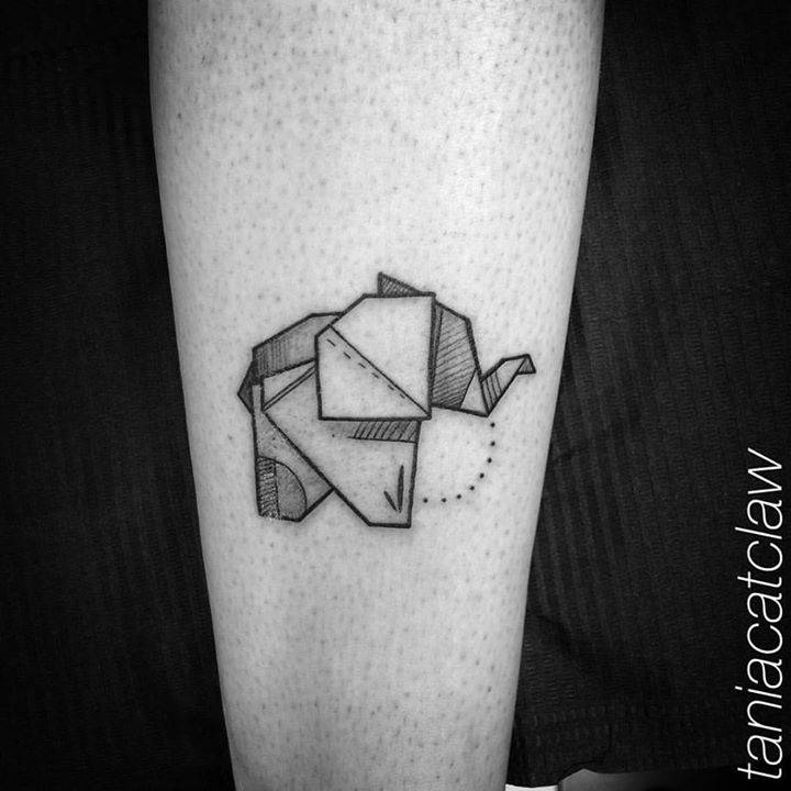 Origami Elephan Tattoo On The Leg. 720_x_720_jpg
