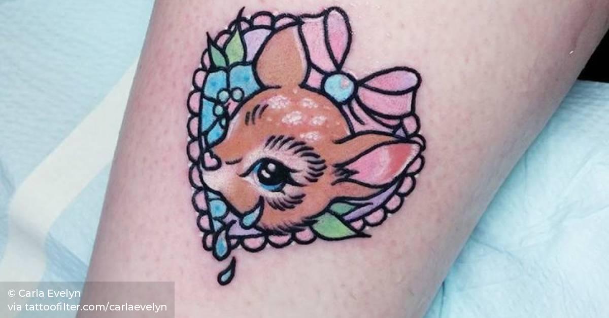 Fawn tattoo on the ankle.