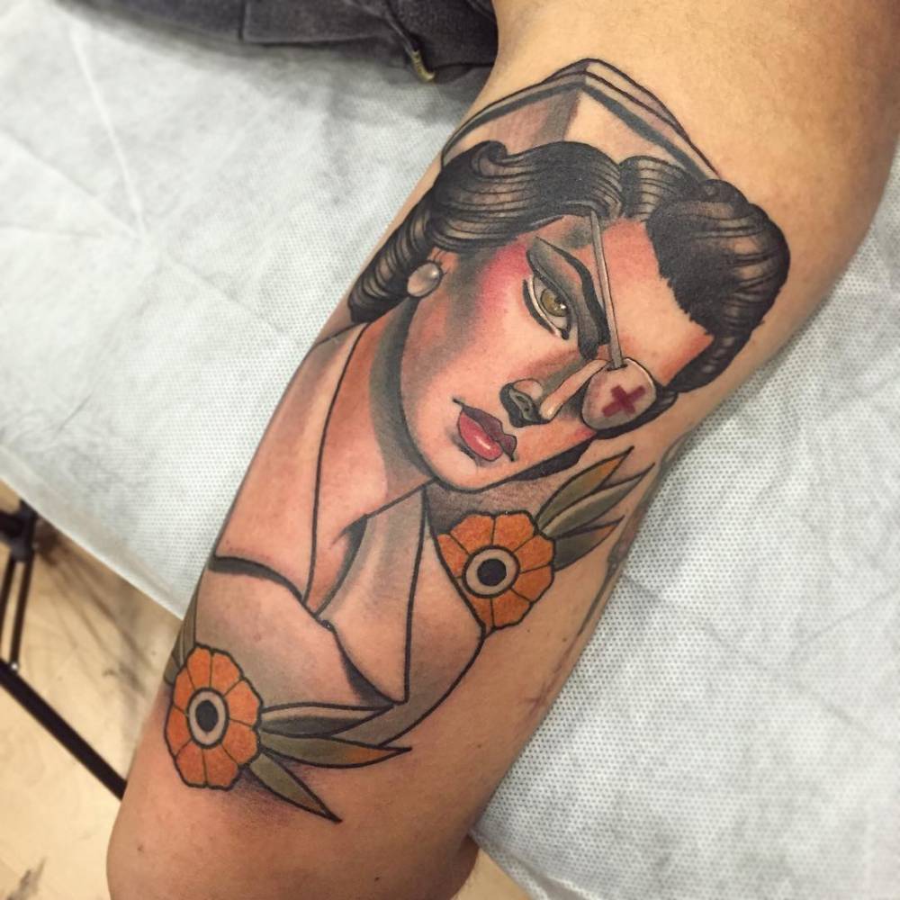 Neotraditional Nurse Tattoo On The Back Of The Right 1000_x_1000_jpg