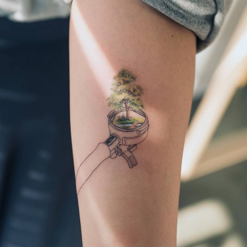 Portafilter & tree tattoo.