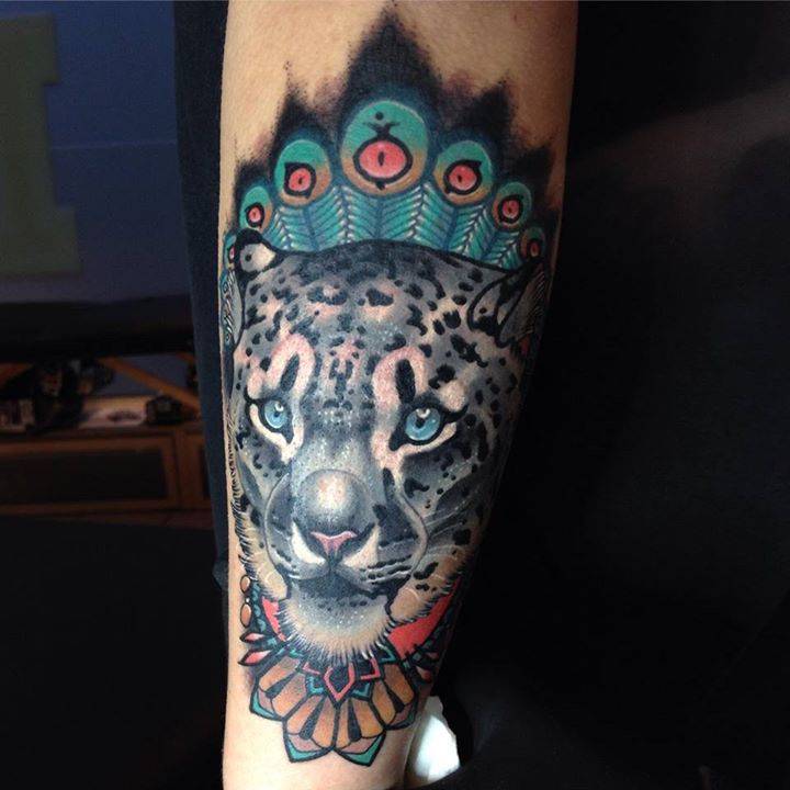 Neotraditional Snow Leopard Tattoo On The Forearm. 720_x_720_jpg