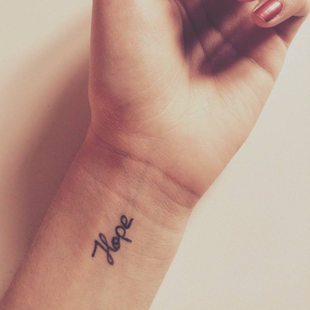 Wrist Tattoo Saying 'Hope' On Camille. 1000_x_1000_jpg