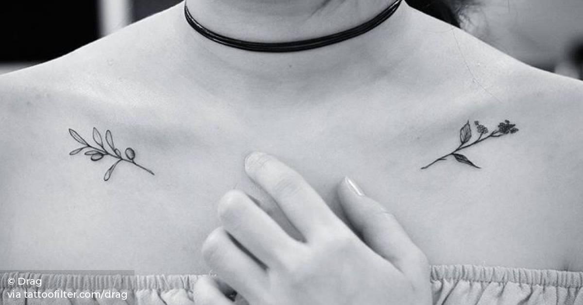 Olive branch and mustard plant tattoos.