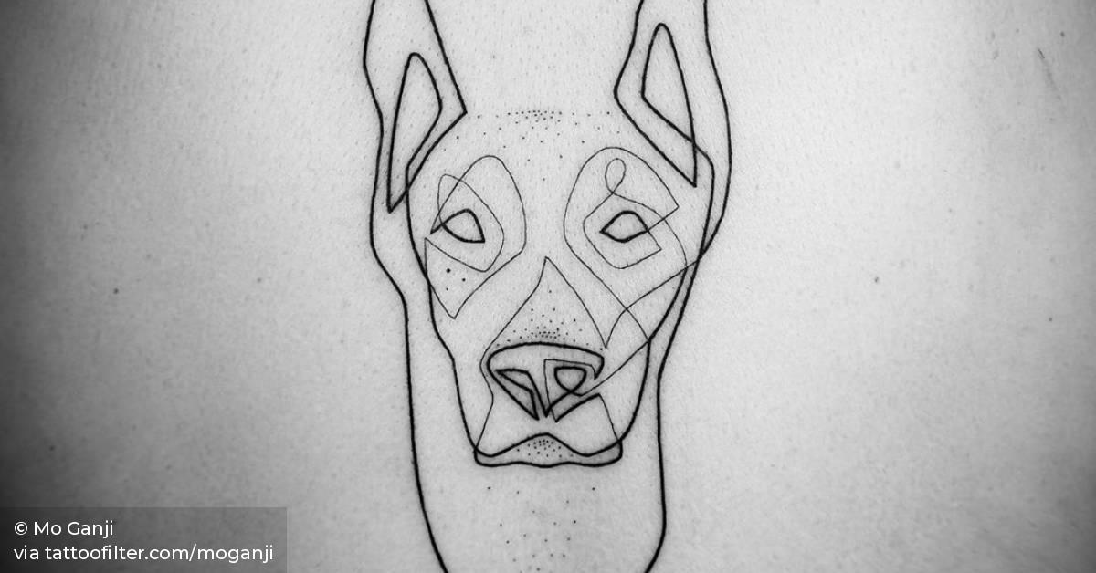 Continuous Line Doberman Tattoo On The Upper Back. 628_x_1200_jpg