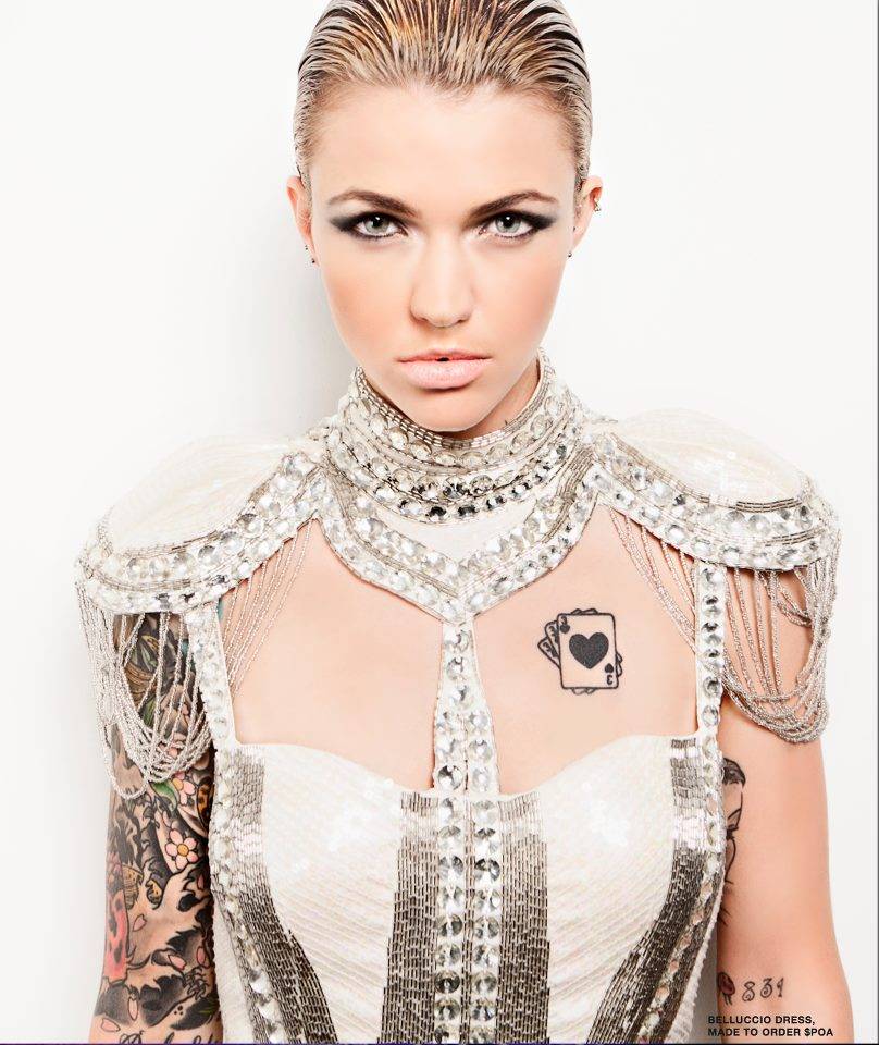 Ruby Rose has a tattoo of three number 3 playing cards