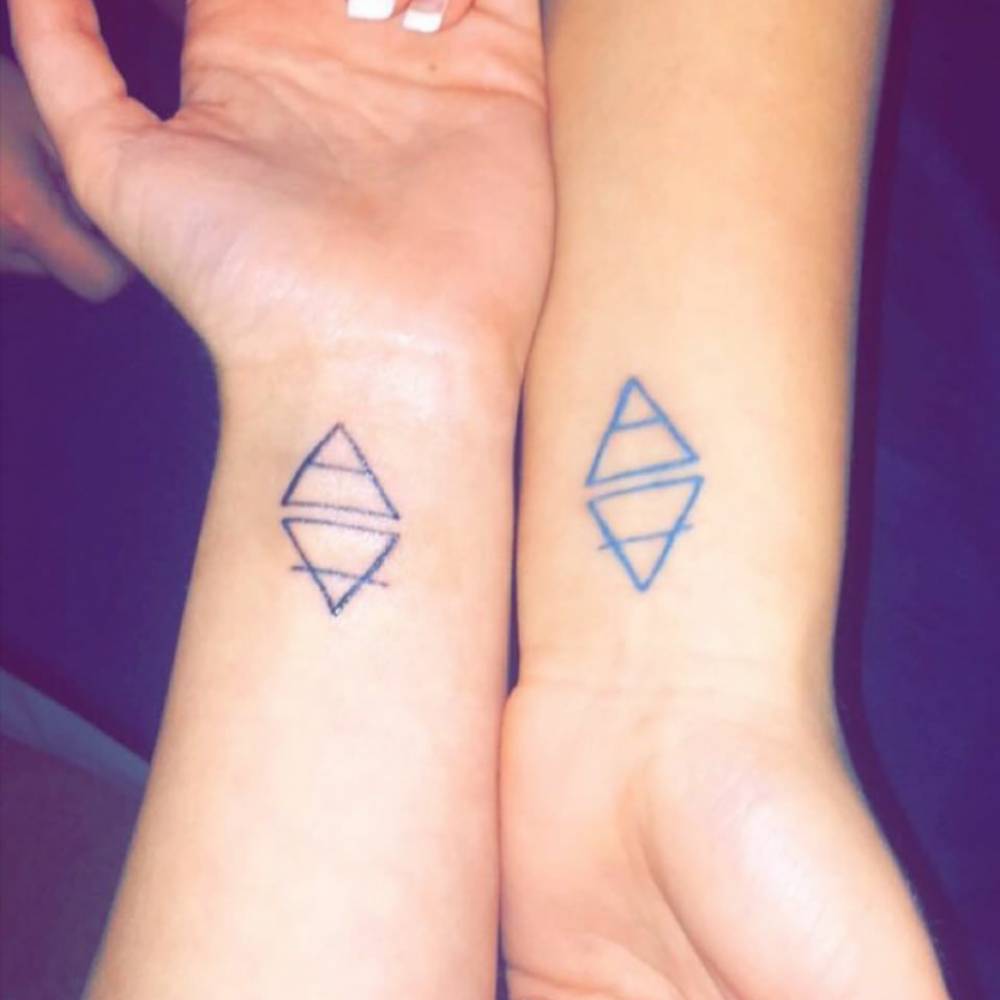 Matching wrist tattoos on the transcend and explore