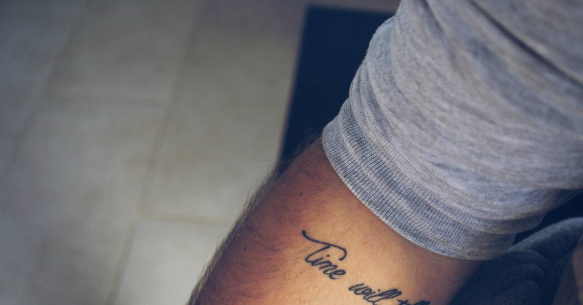 Forearm Tattoo Saying "Time Will Tell" On Brice Grand. 628_x_1200_jpg