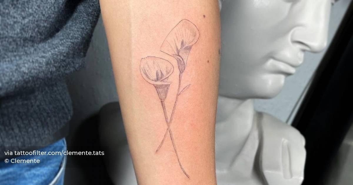 Fine line Calla Lily tattoo on the inner forearm