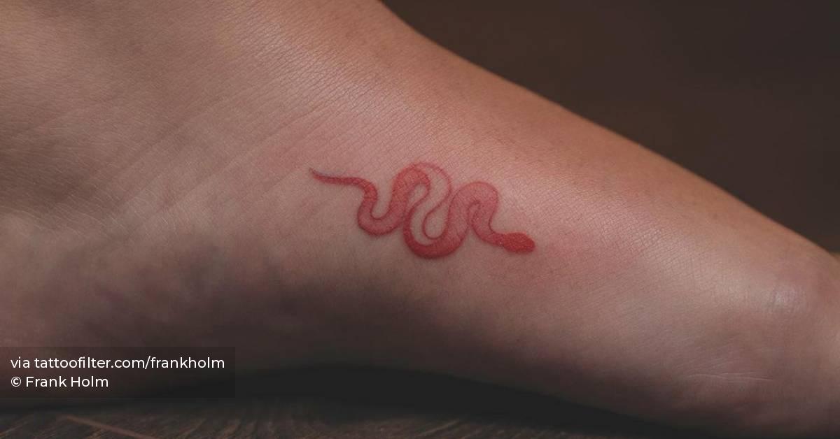Fine Line Red Snake Tattoo On The Foot 628_x_1200_jpg