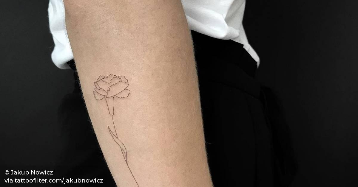 Single Needle Carnation Tattoo On The Right Forearm. 628_x_1200_jpg