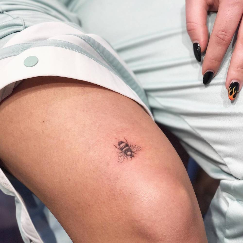 Fine Line Bee Tattoo On The Thigh. 999_x_1000_jpg