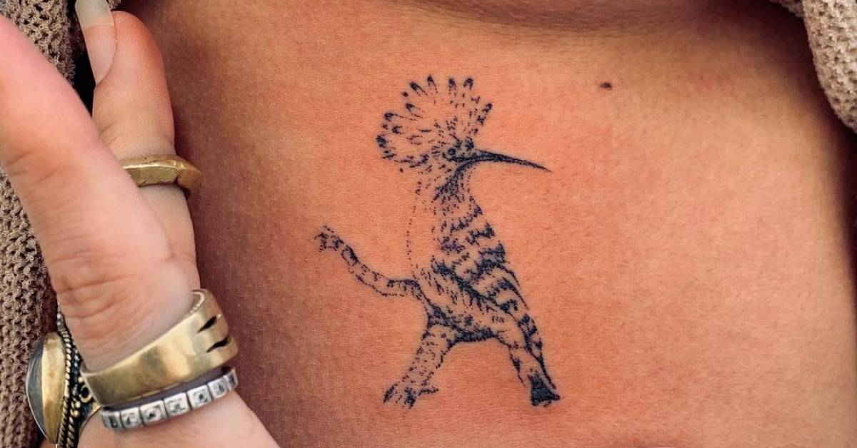 Hand poked Hoopoe tattoo on the rib.