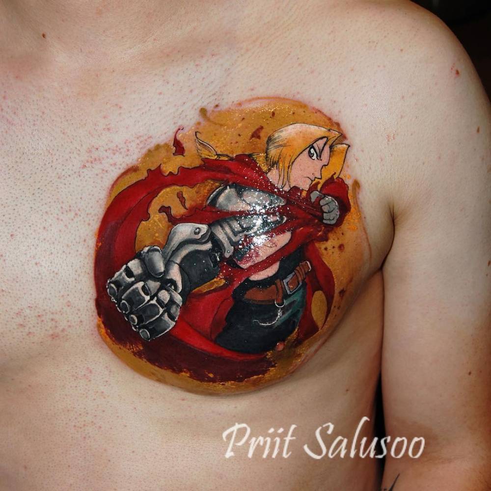 Fullmetal Alchemist Tattoo On The Chest.