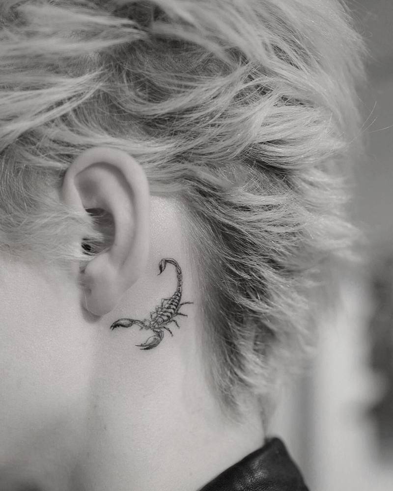 Single Needle Scorpion Tattoo Behind Britanelle's Ear. 1000_x_800_jpg