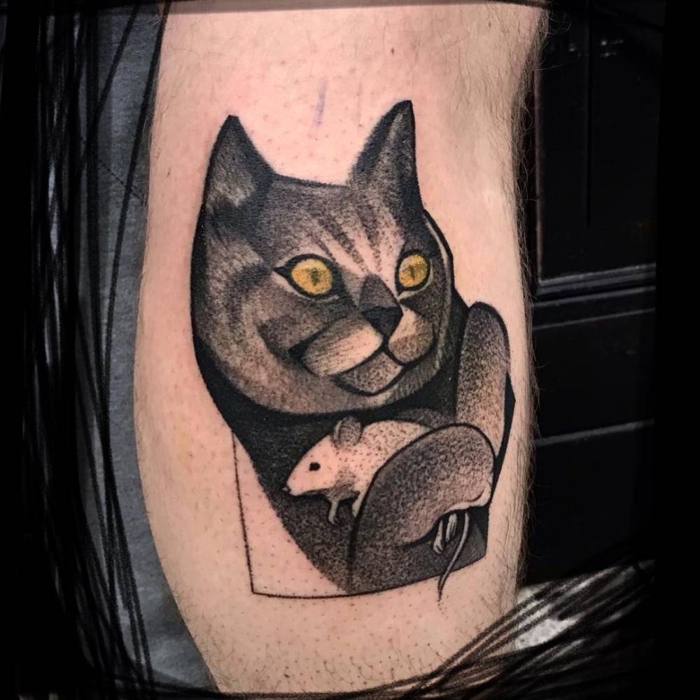 Sketch Work Cat And Mouse Tattoo On The Calf. 1000_x_1000_jpg