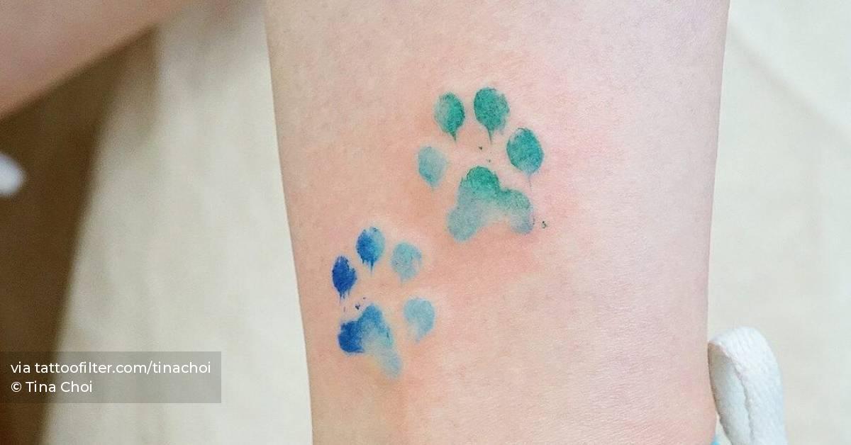 Watercolor Paw Tattoo On The Ankle.