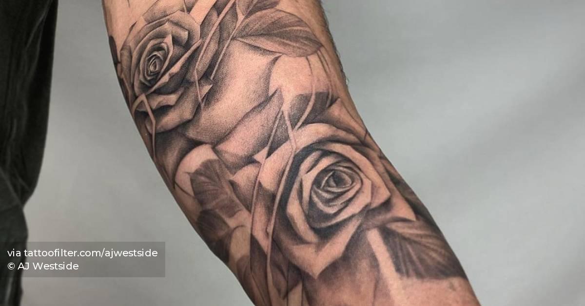 Black And Grey Roses Tattoo On The Inner Forearm. 628_x_1200_jpg