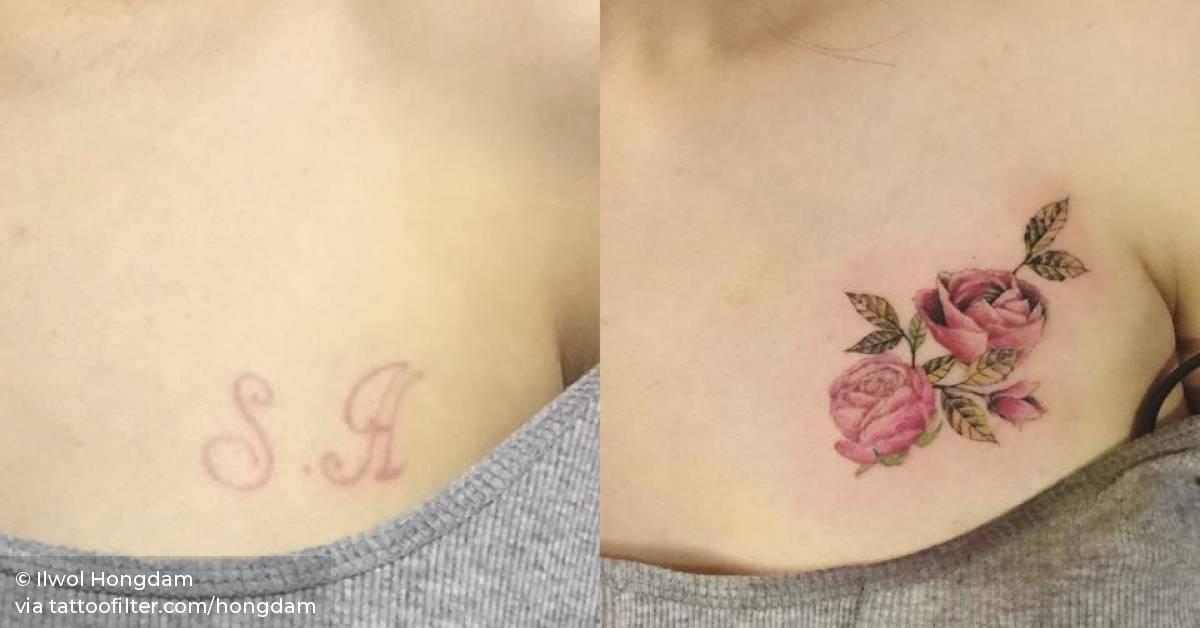 Cover up rose tattoo on the left chest.
