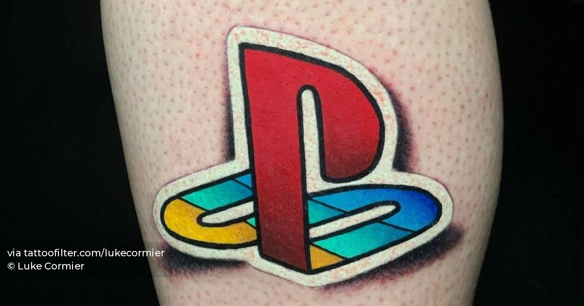 Playstation Sticker Tattoo On The Calf. 628_x_1200_jpg