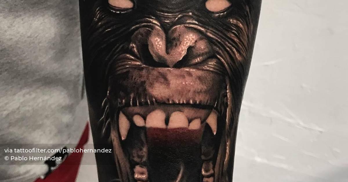 Black And Grey Gorilla Portrait Tattoo On The Inner 628_x_1200_jpg
