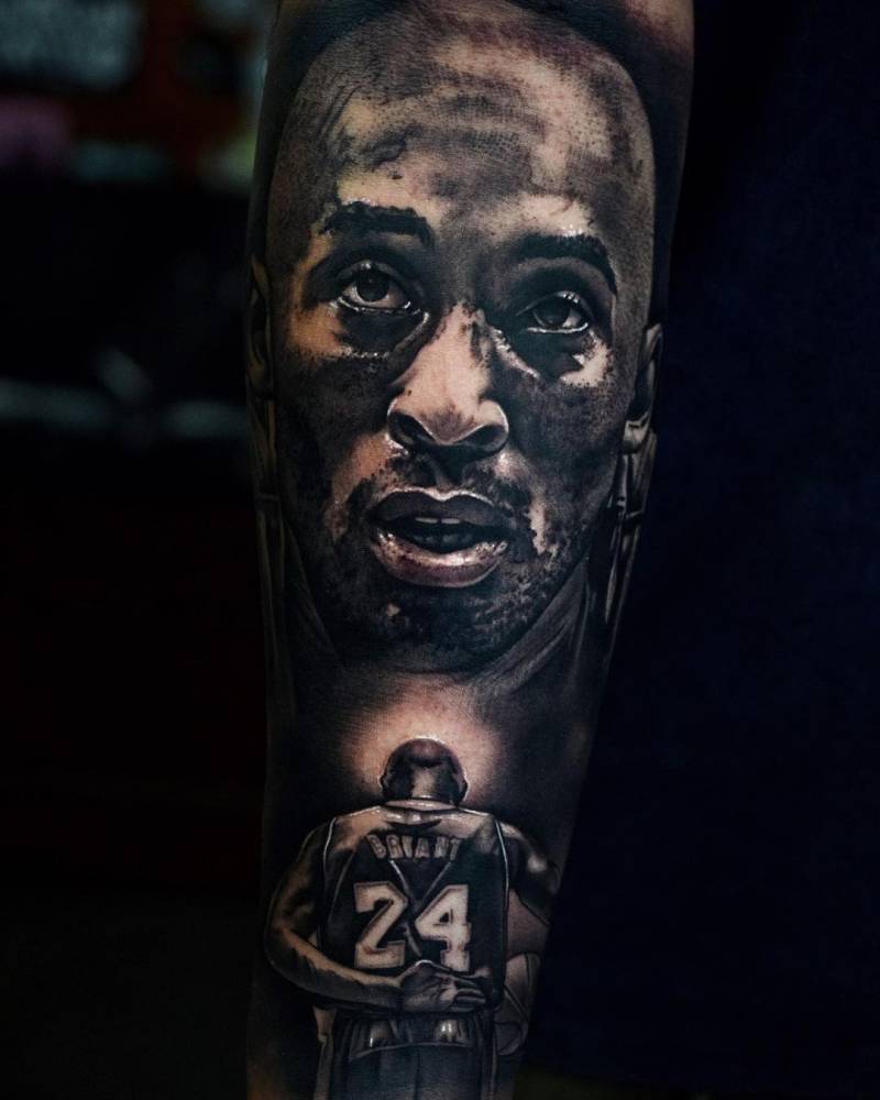 Black And Grey Kobe Bryant Tattoo On The Inner Forearm. 1000_x_800_jpg