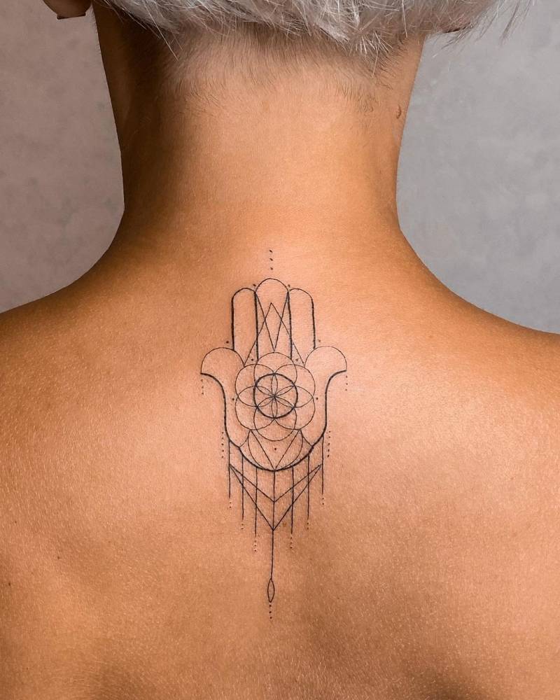 Fine Line Hamsa And Flower Of Life Tattoo On The Upper 1000_x_800_jpg