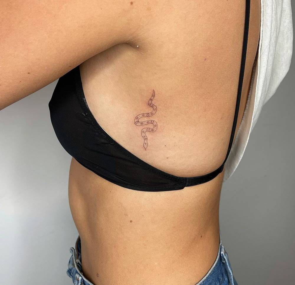 Fine Line Snake Tattoo On The Side Boob. 966_x_1000_jpg