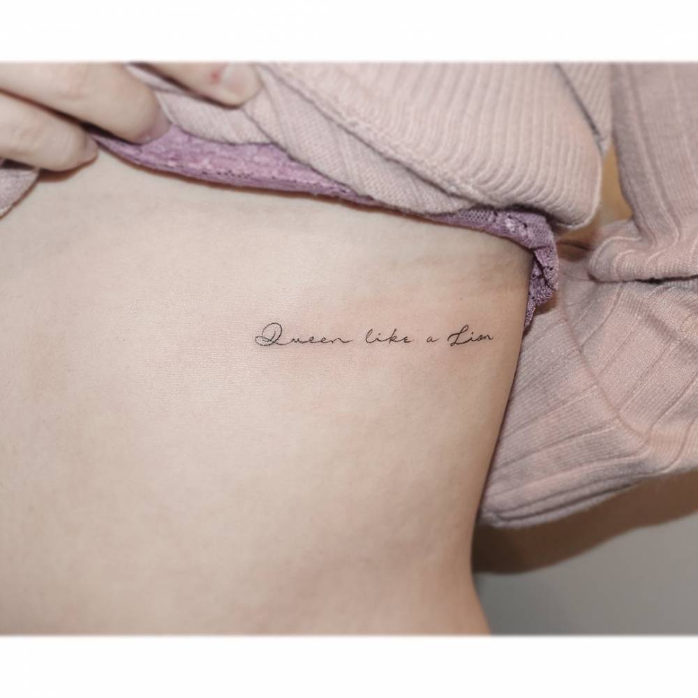 Queen Like A Lion" Lettering Tattoo On The Rib. 1000_x_1000_jpg