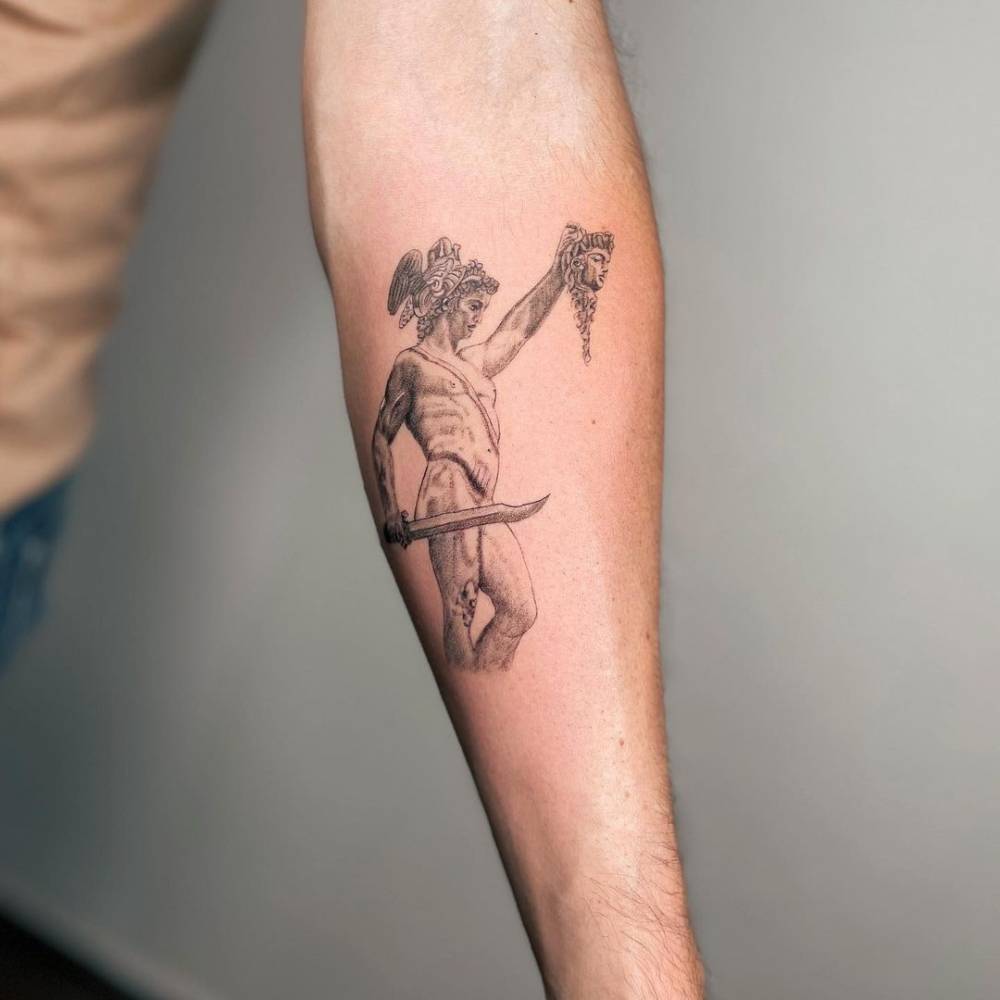 'Perseus With the Head of Medusa' tattoo on the inner