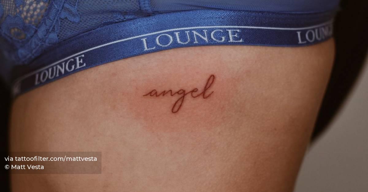 Lettering Tattoo Written "Angel" Located On The Rib. 628_x_1200_jpg