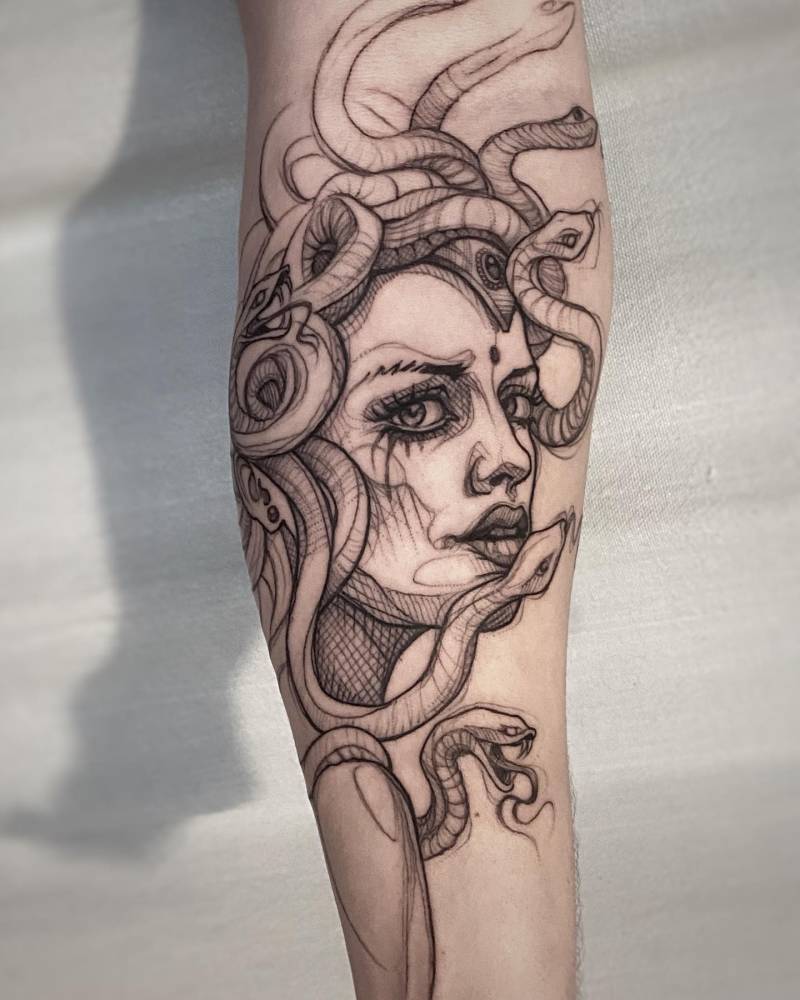 Sketch Work Medusa Portrait Tattoo Located On The Inner 1000_x_800_jpg