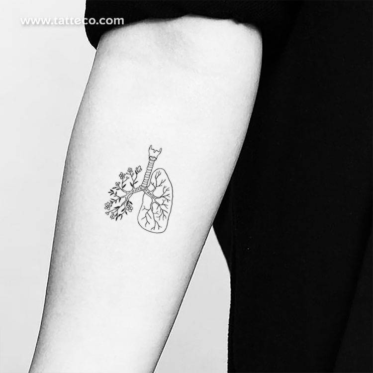 Anatomical lungs with flowers temporary tattoo, get it