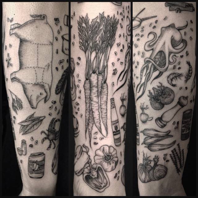 Food tattoo half sleeve.