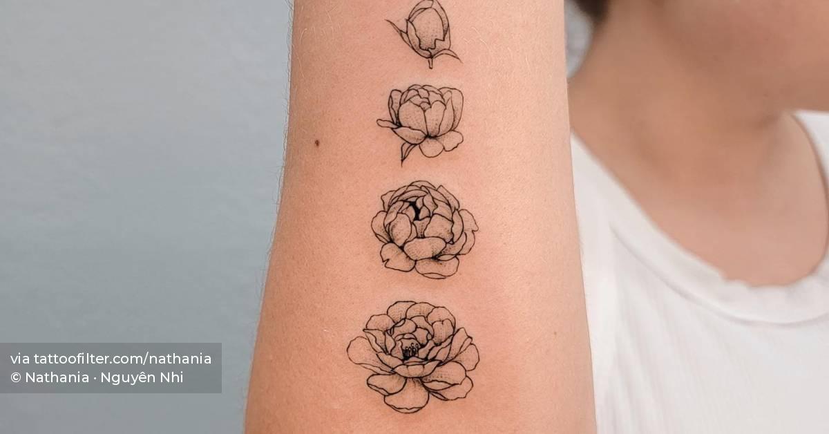 Blooming rose tattoo located on the forearm, fine line