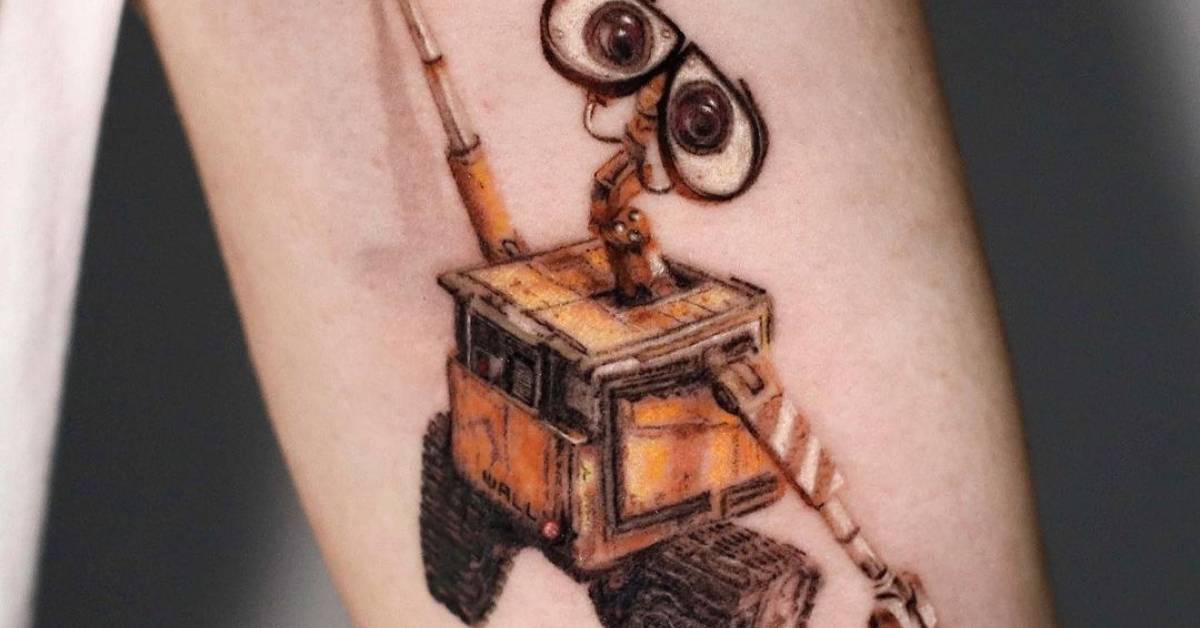 2 months healed WallE tattoo located on the inner arm.