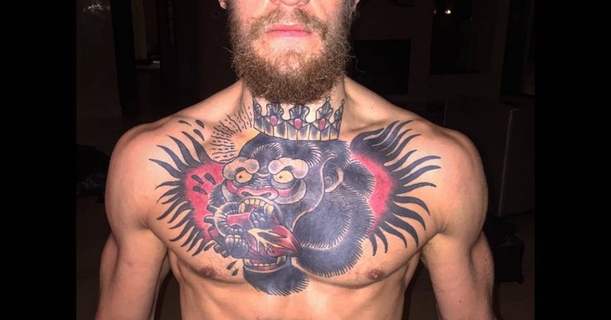 Conor McGregor's chest tattoo of a Gorilla King eating