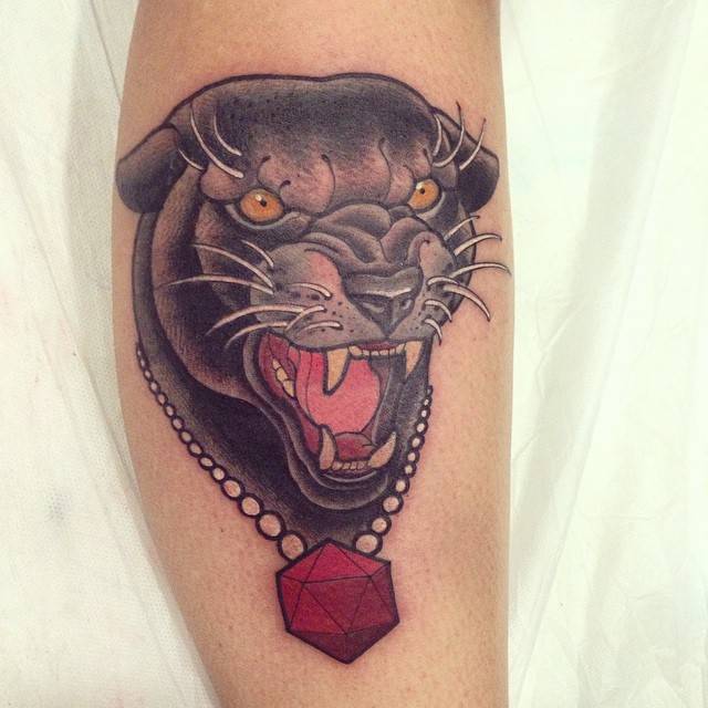 Neotraditional Style Panther Tattoo On The Left Calf. 640_x_640_jpg