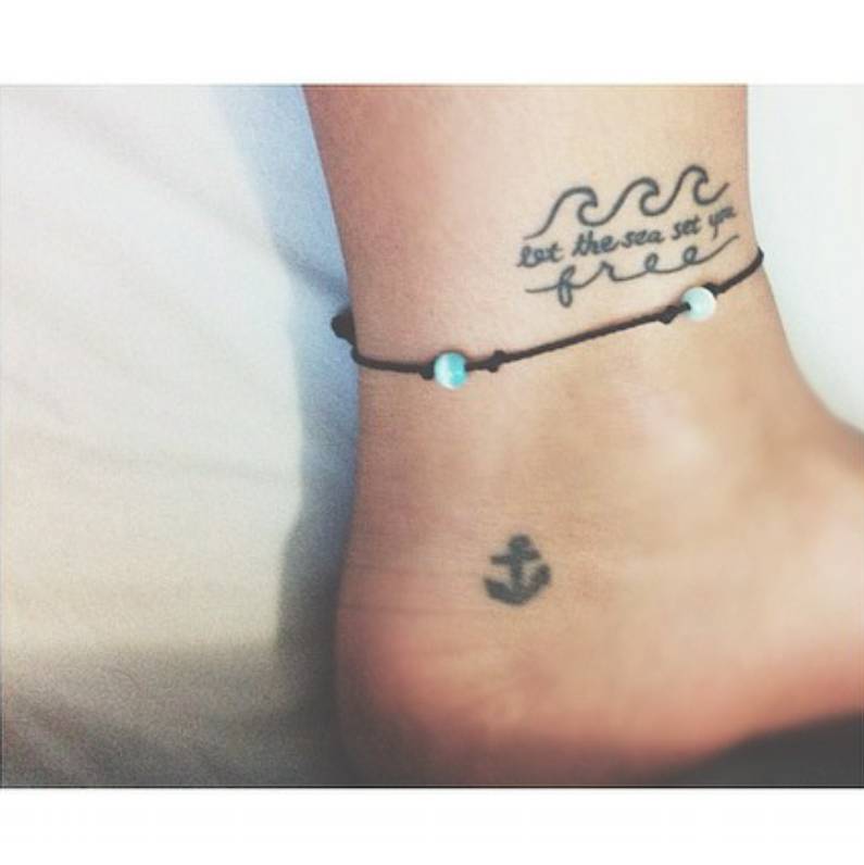 Ankle Tattoo Saying "Let The Sea Set You Free" Together 796_x_795_jpg