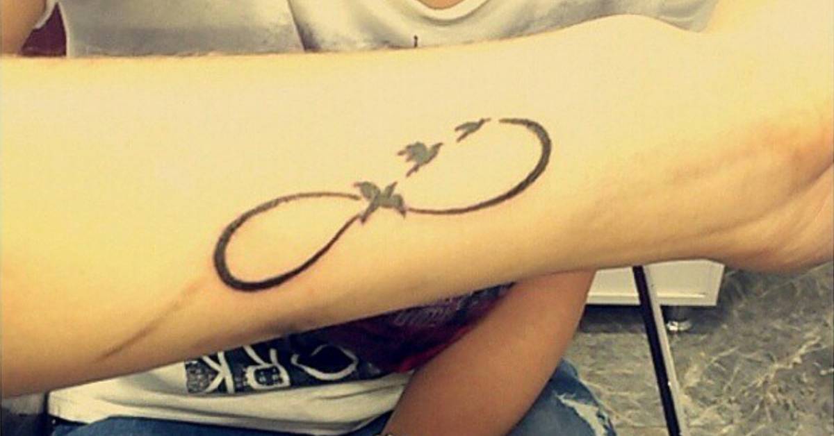 Wrist Tattoo Of A Infinity Symbol With Three Birds On