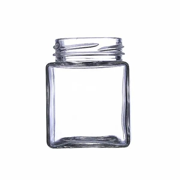 China Cheap price Square Glass Jar With Lid 200ml Glass beveled edge