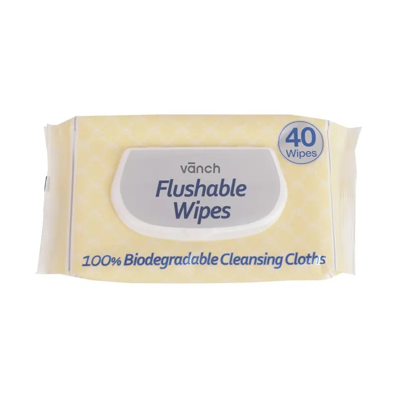 China Vanch Flushable Adult Cleaning Wipes, Fragrance Free, 40 Count