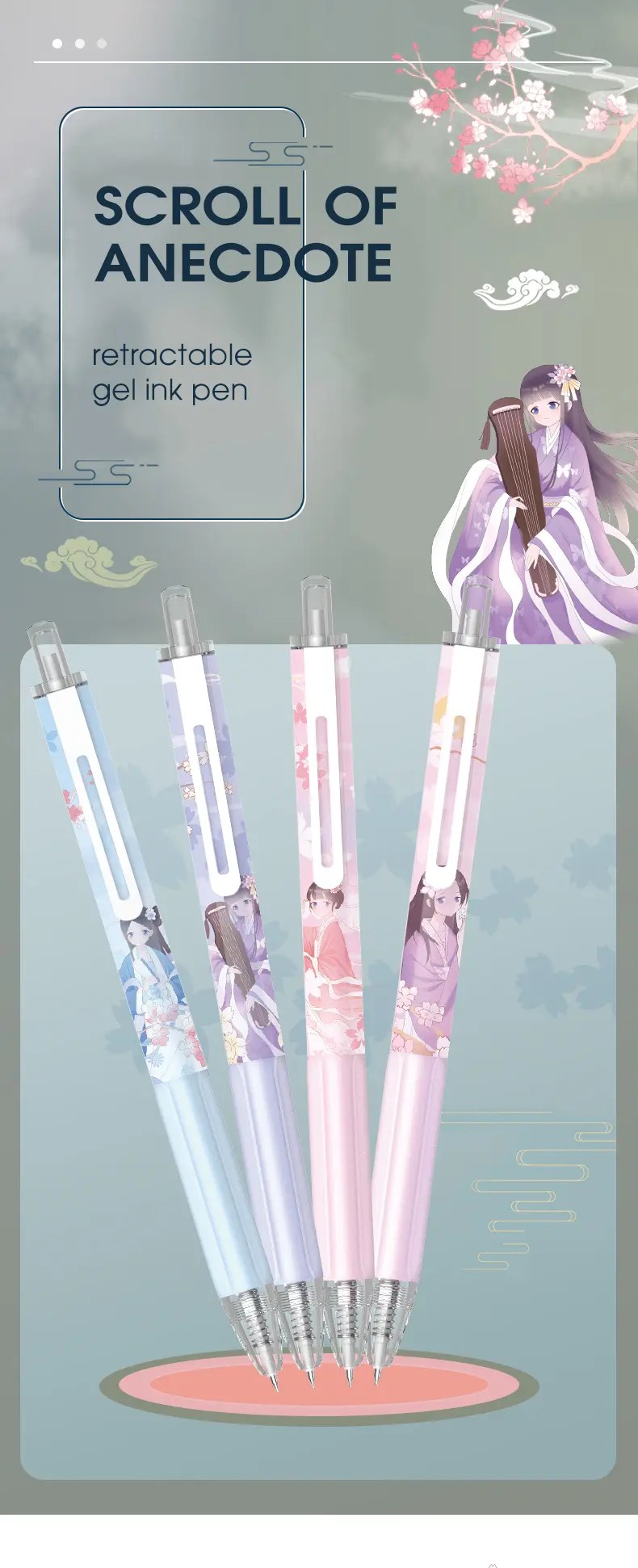 China 0.5mm ST Tip Scroll of Anecdote Retractable Gel Ink Pen