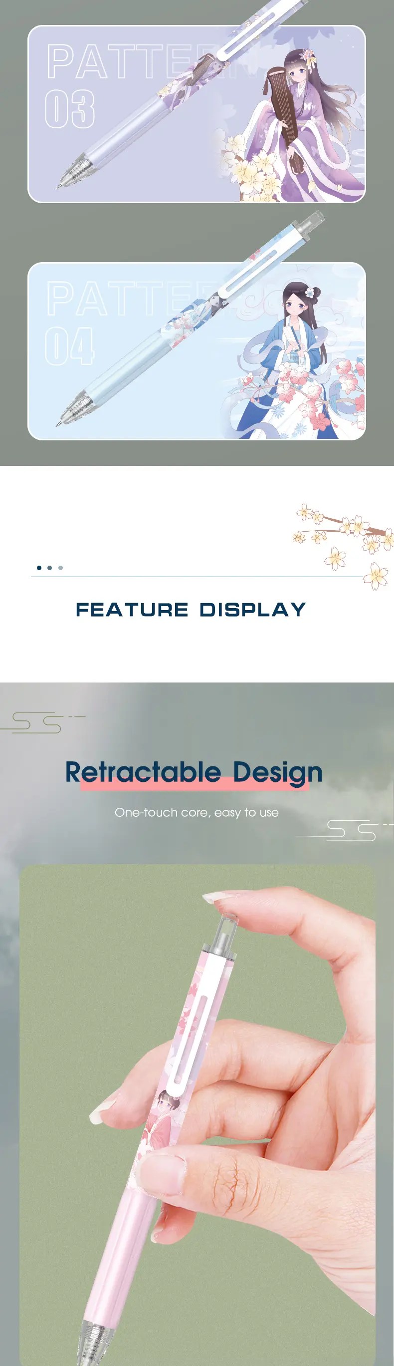 China 0.5mm ST Tip Scroll of Anecdote Retractable Gel Ink Pen